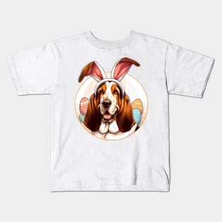 Basset Hound with Bunny Ears Easter Celebration Kids T-Shirt